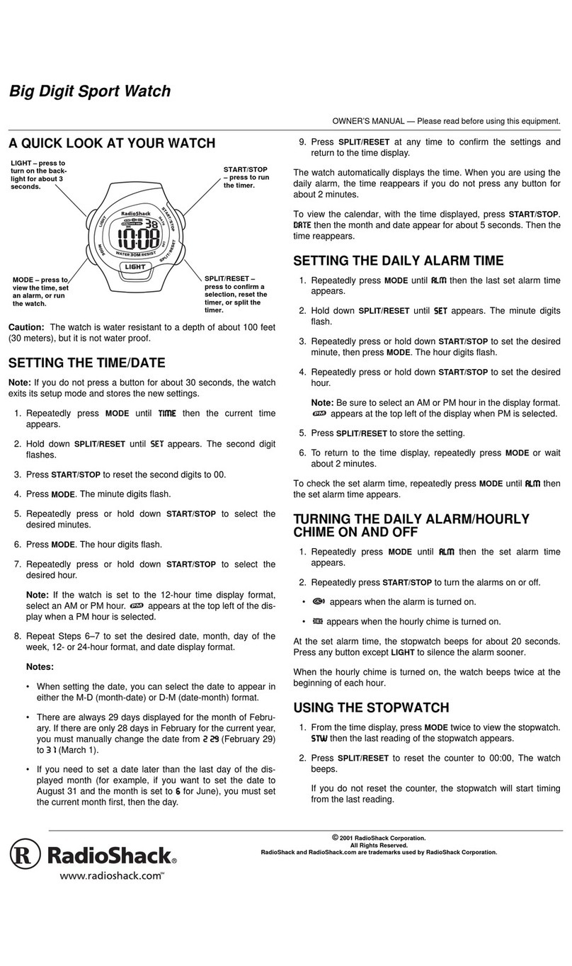 Radio Shack Big Digit Sport Watch owner's manual