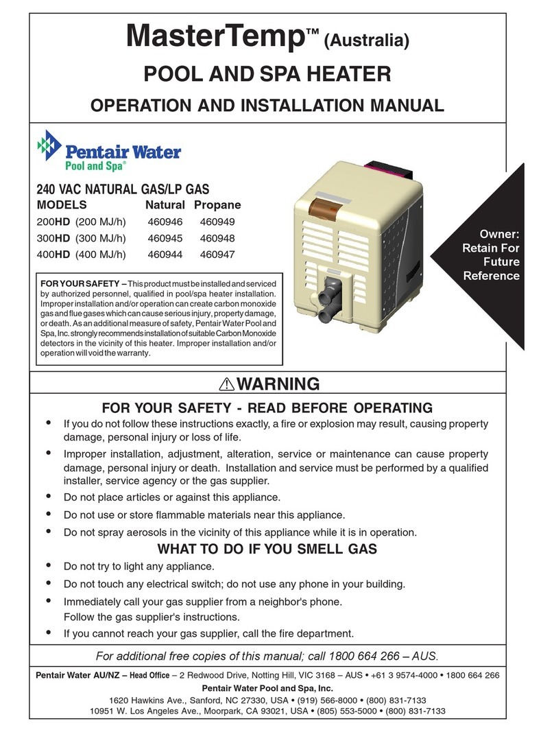 Pentair Pool Products MasterTemp 200HD Operation and installation manual