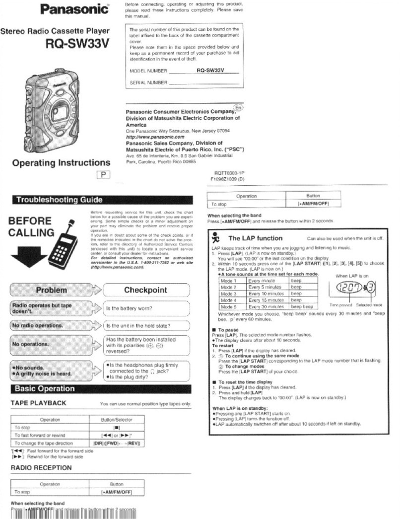 Panasonic RQ-SW33V operating instructions