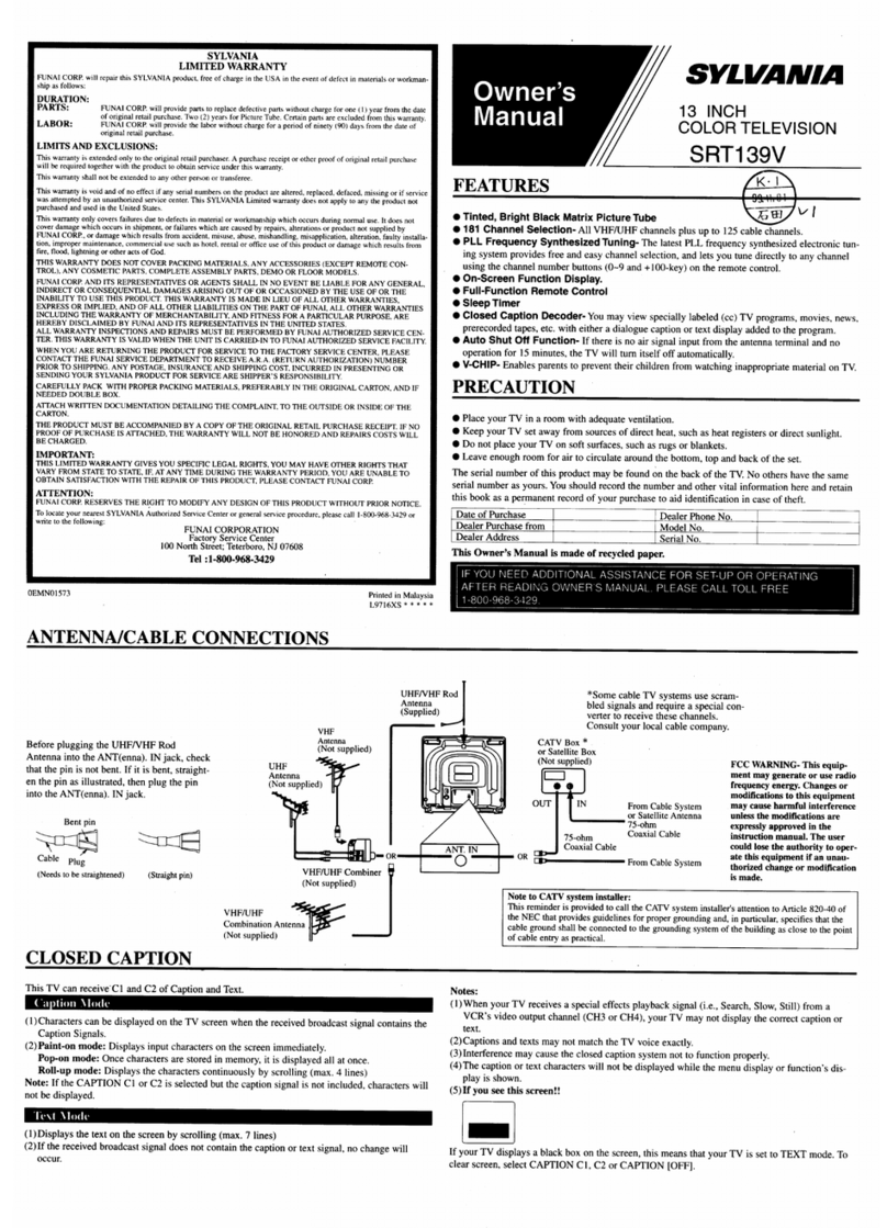 Sylvania Sylvania SRT139V owner's manual