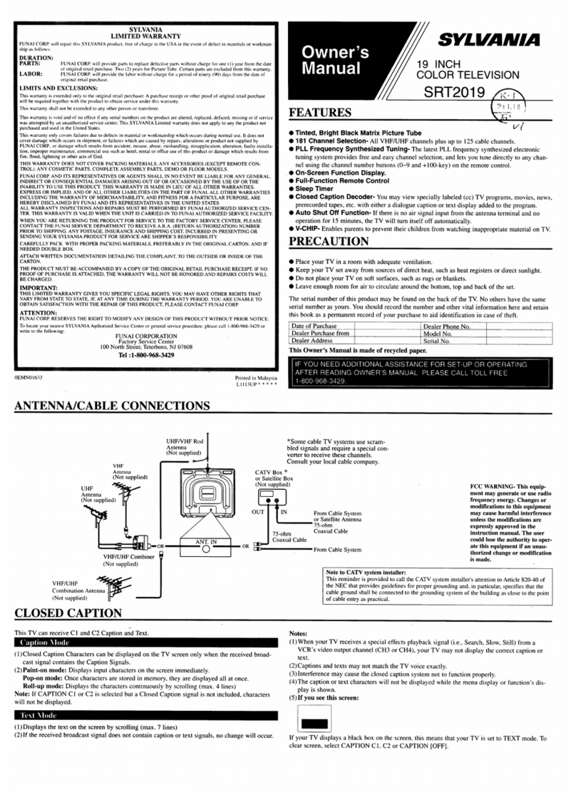 Sylvania SRT2019 owner's manual