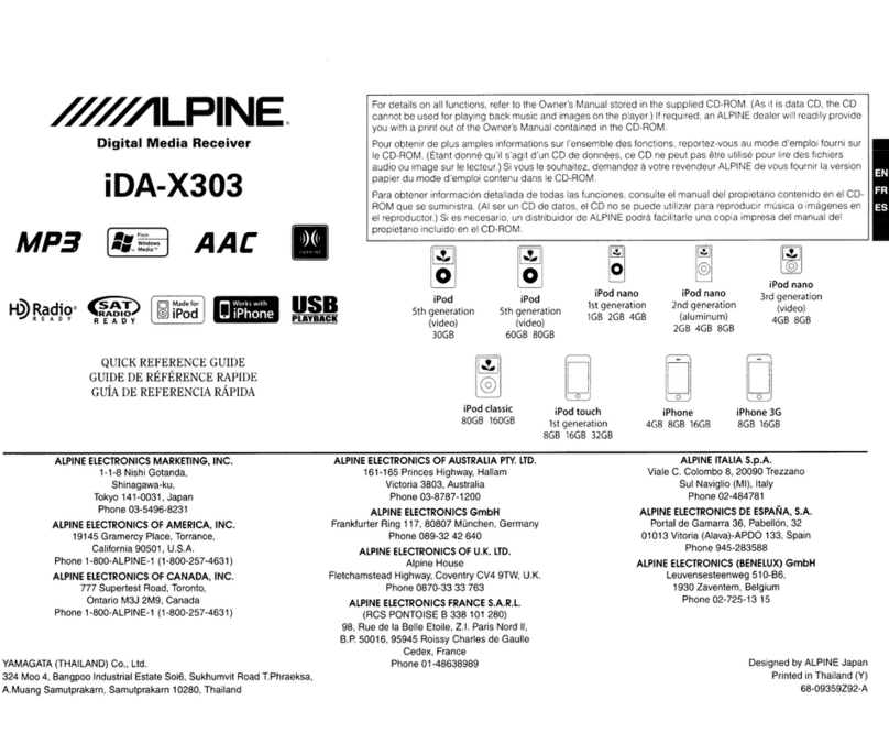Alpine IDA-X303 - Radio / Digital Player Quick reference guide