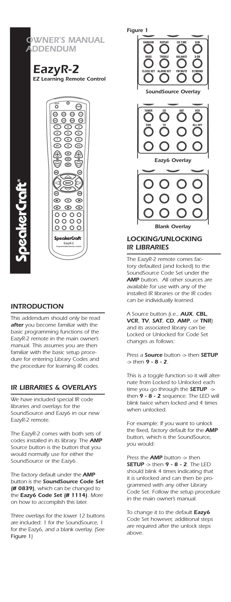 SpeakerCraft EazyR-2 Installation and operating instructions SpeakerCraft EazyR-2 Installation and operating instructions