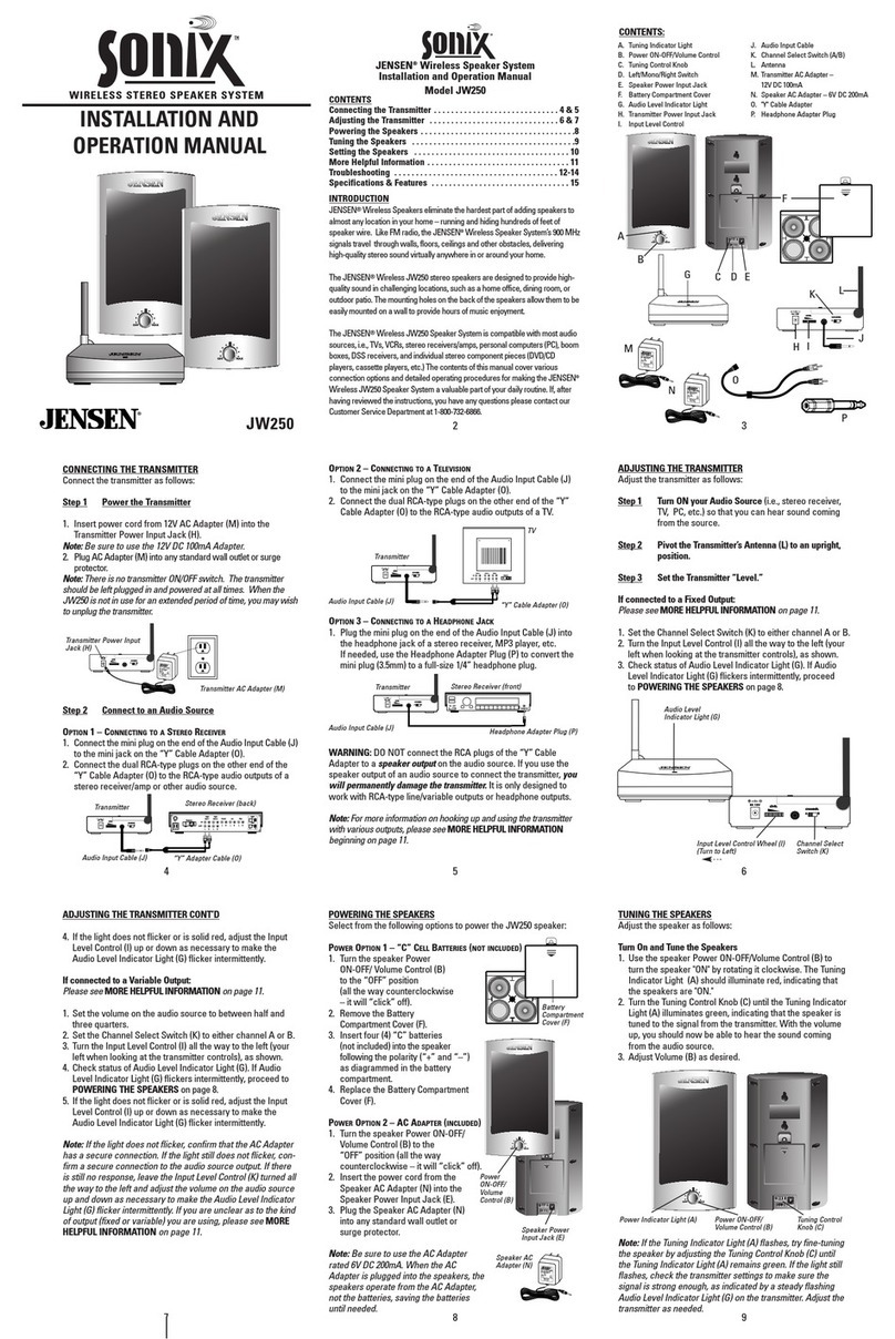 Jensen Sonix JW250 User manual