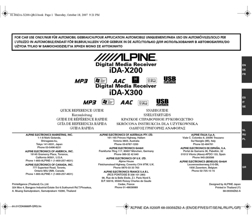 Alpine IDA-X200 Quick reference guide