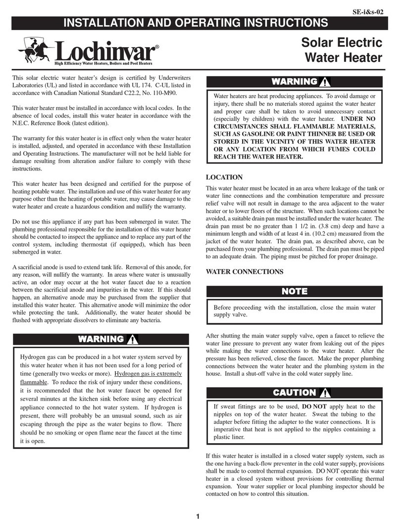 Lochinvar Solar Electric Water Heater Installation and operating instructions Lochinvar Solar Electric Water Heater Installation and operating instructions