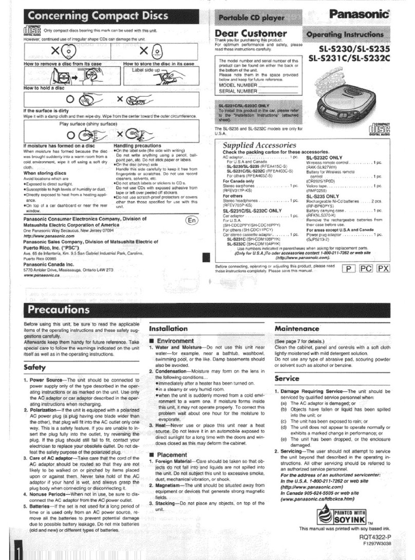 Panasonic SLS232C - PORT. COMPACT DISC User manual