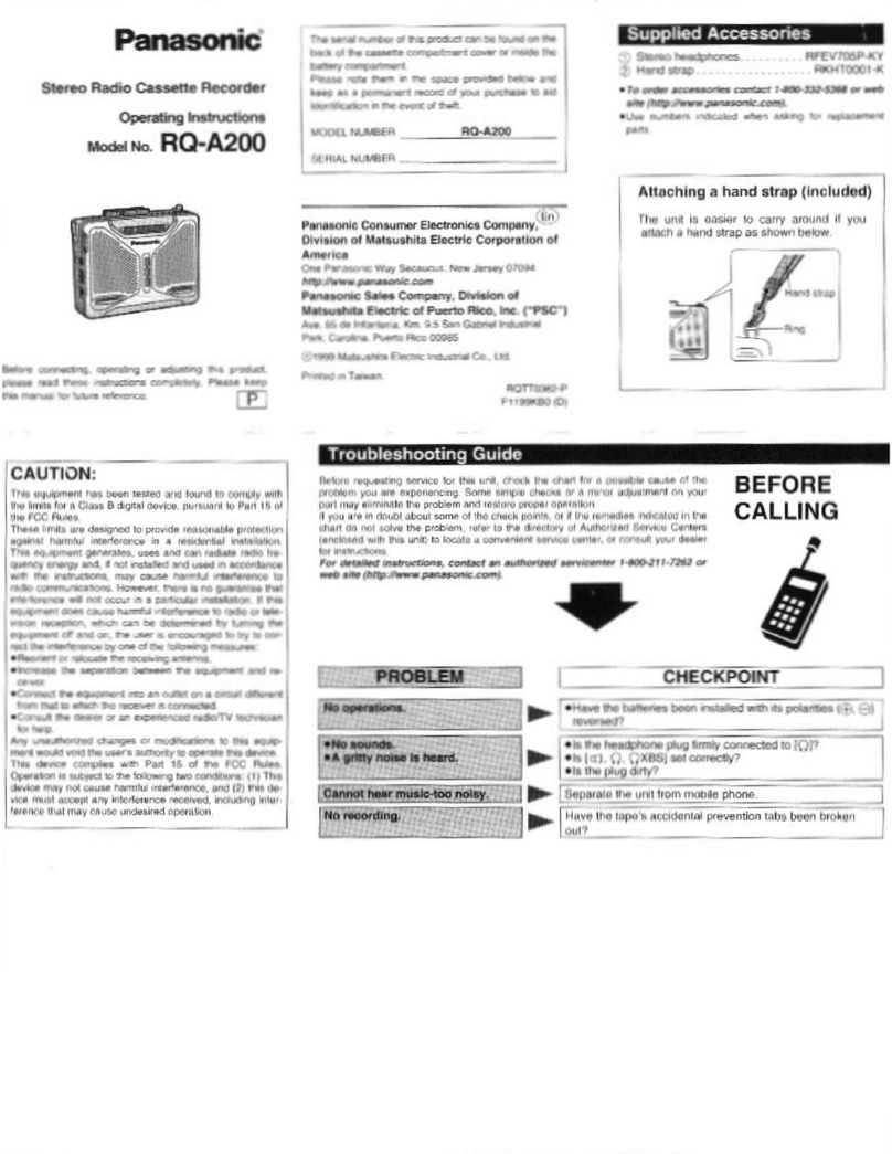 Panasonic RQA200 - PERSONAL STEREO-LOW User manual Panasonic RQA200 - PERSONAL STEREO-LOW User manual