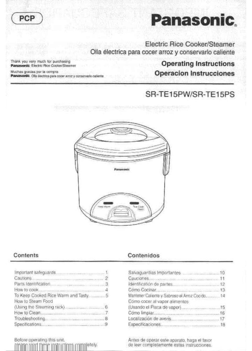 Panasonic SRTE15PW - RICE COOKER/STEAMER operating instructions