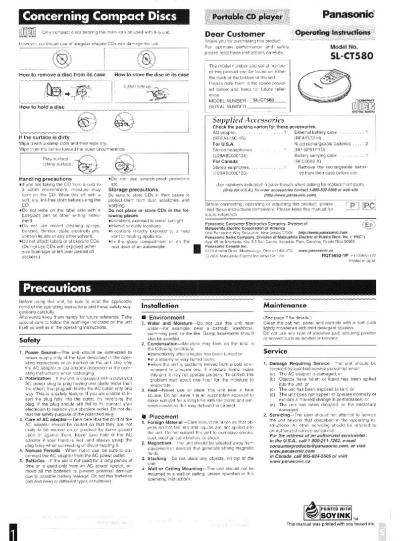 Panasonic SLCT580 - PORT. CD PLAYER operating instructions