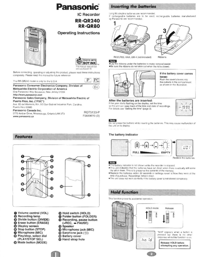 Panasonic RRQR240 - IC RECORDER User manual