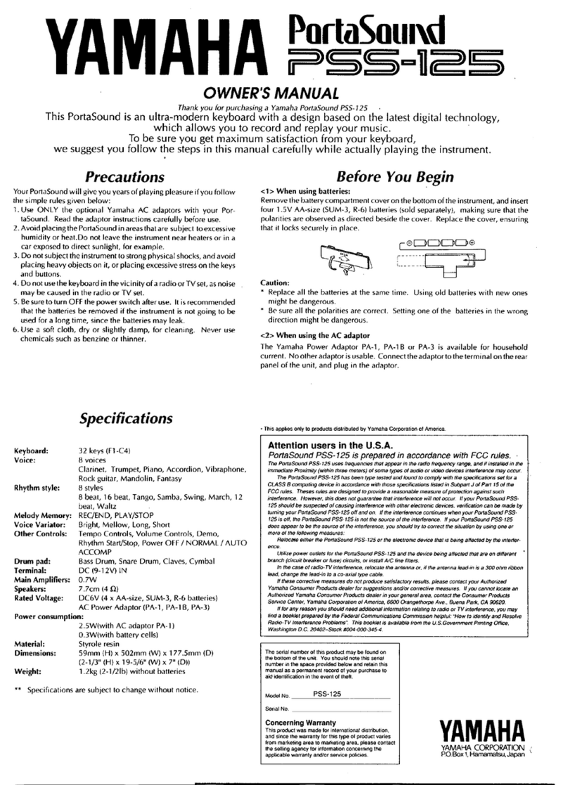 Yamaha PortaSound PSS-125 owner's manual