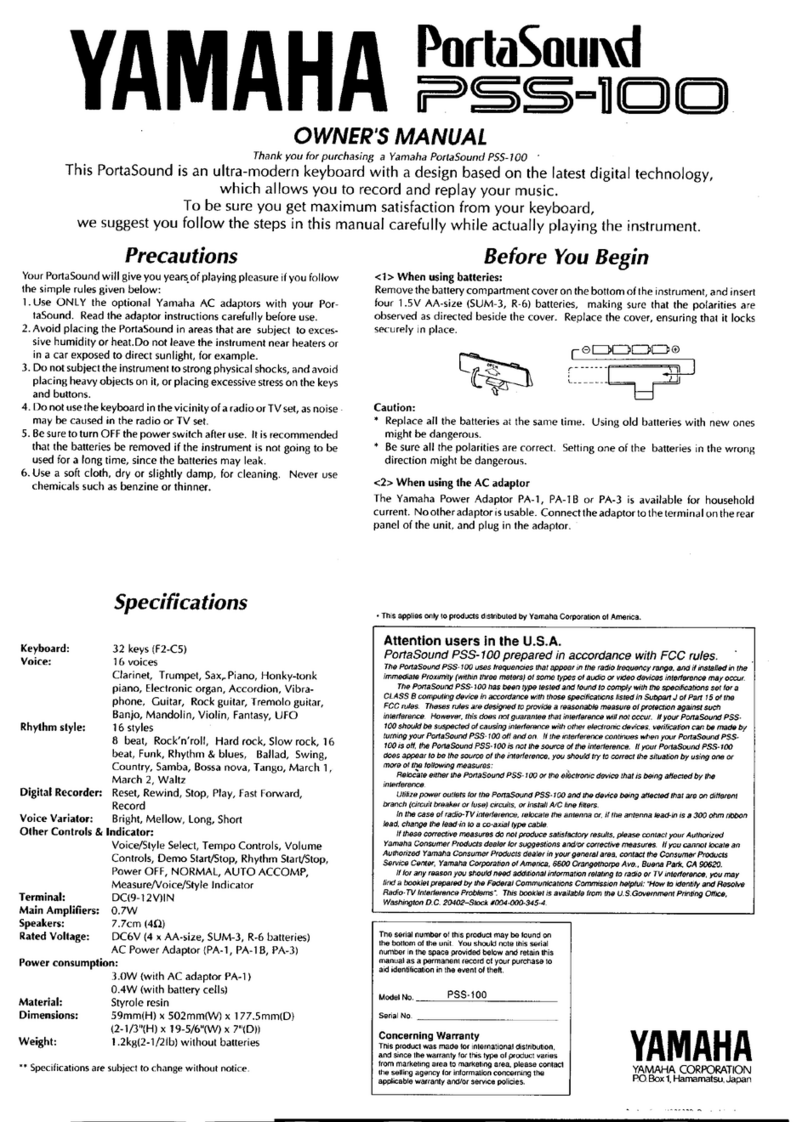 Yamaha PortaSound PSS-100 User manual