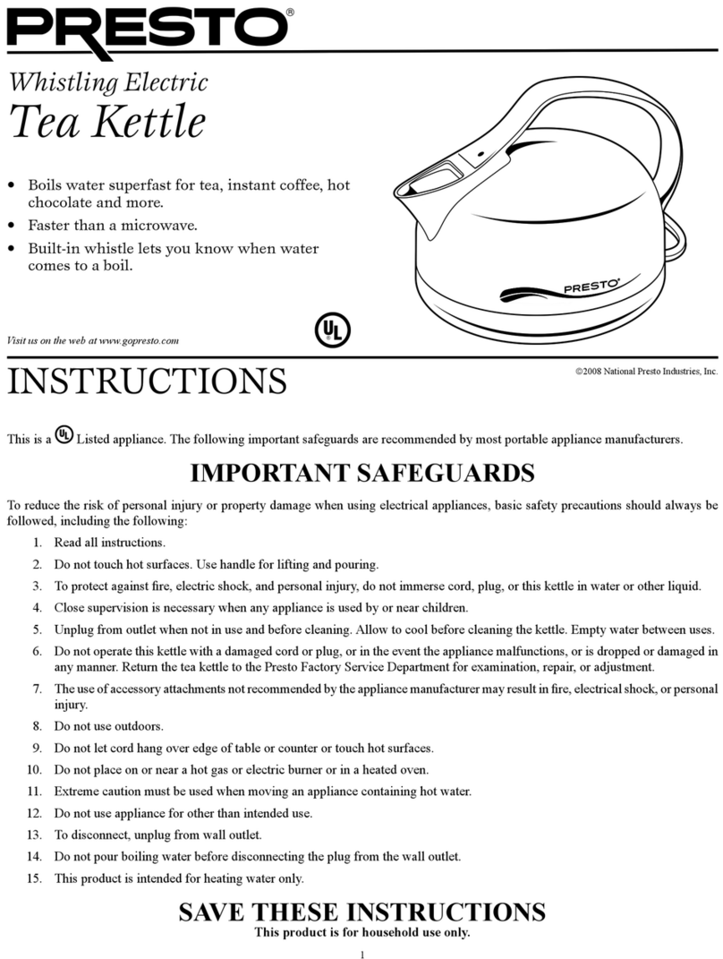 Presto Whistling Electric Tea Kettle instructions