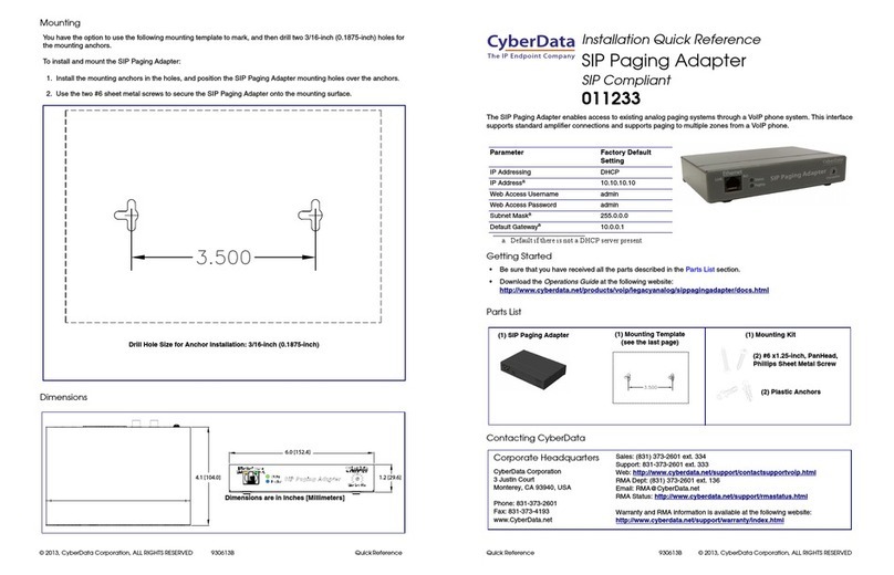 CyberData 11233 Installation quick reference