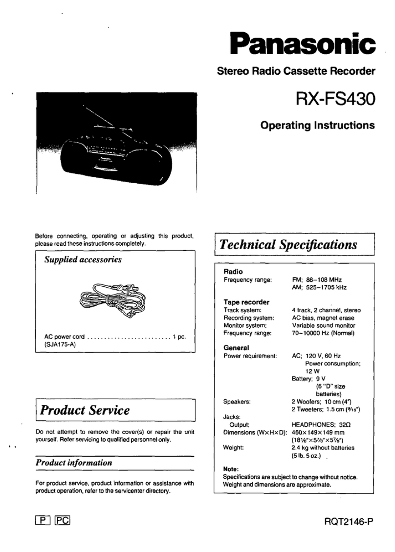 Panasonic RXFS430 - RADIO CASSETTE-LOW P operating instructions