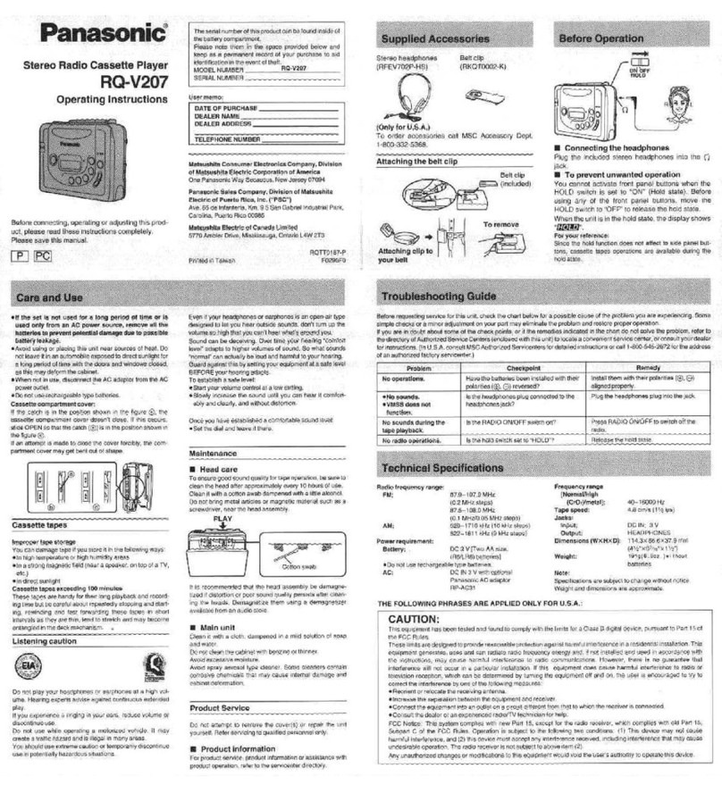 Panasonic RQ-V207 operating instructions