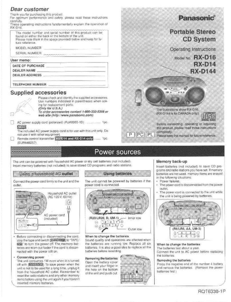 Panasonic RXD16 - RADIO CASSETTE W/CD User manual