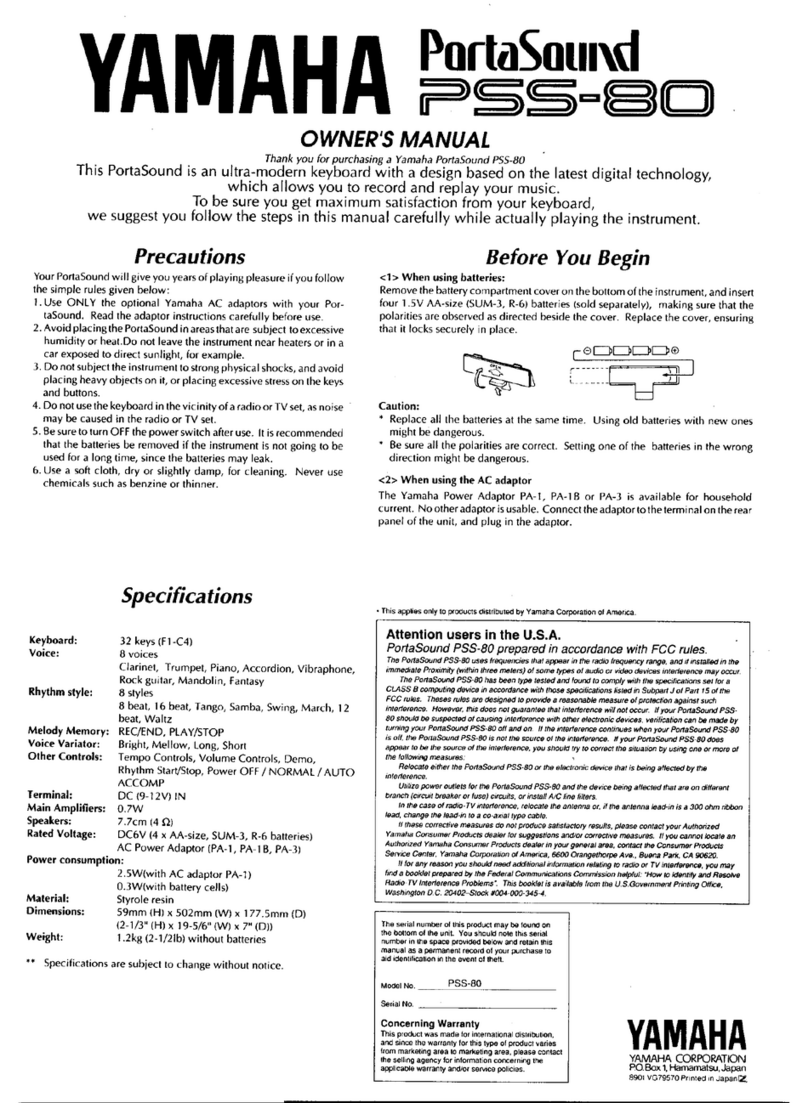 Yamaha PortaSound PSS-80 owner's manual