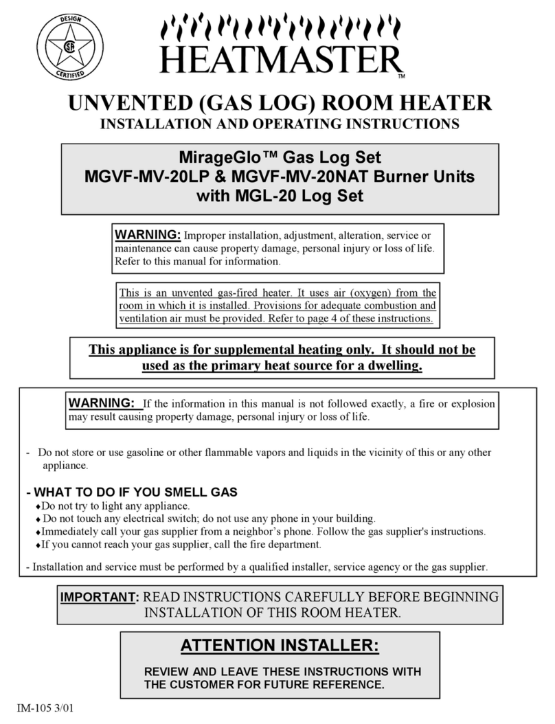Heatmaster MirageGlo MGVF-MV-20LP Installation and operating instructions