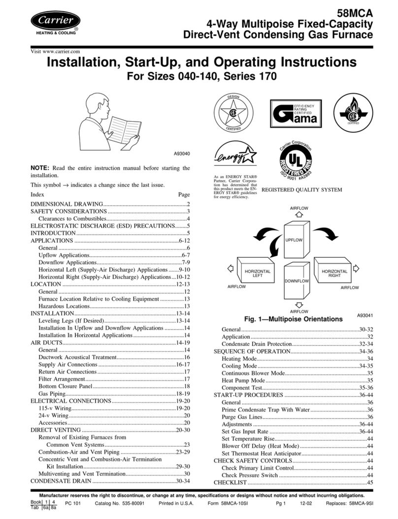 Carrier 58MCA Installation, start-up, and operating instructions