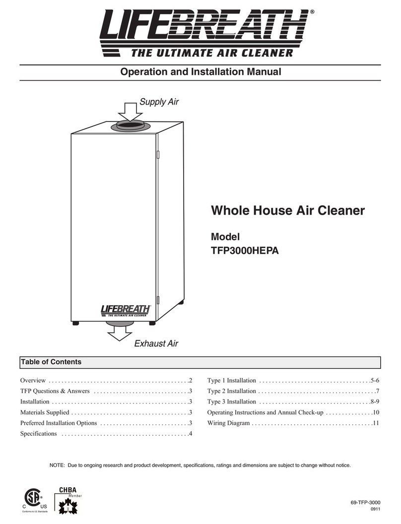 Lifebreath Lifebreath TFP3000HEPA Operation and installation manual