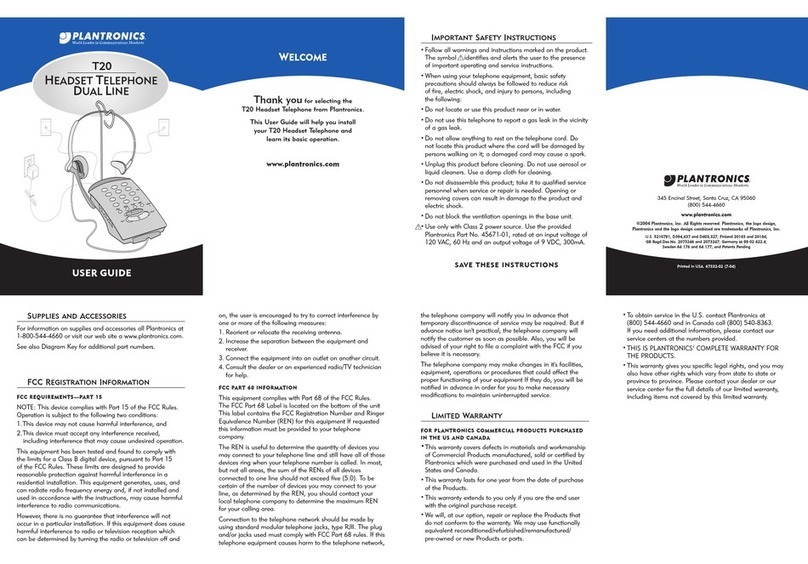 Plantronics T20 User manual