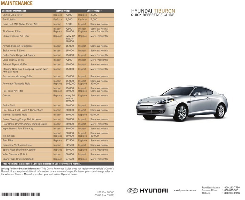 Hyundai Tiburon Quick reference guide
