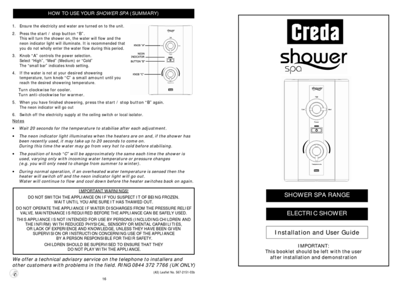 Creda Shower SPA Installation and user guide Creda Shower SPA Installation and user guide