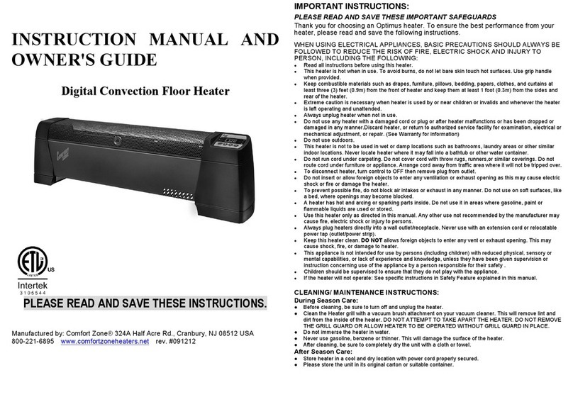 Comfort Zone Digital Convection Floor Heater Instruction manual and owner's guide