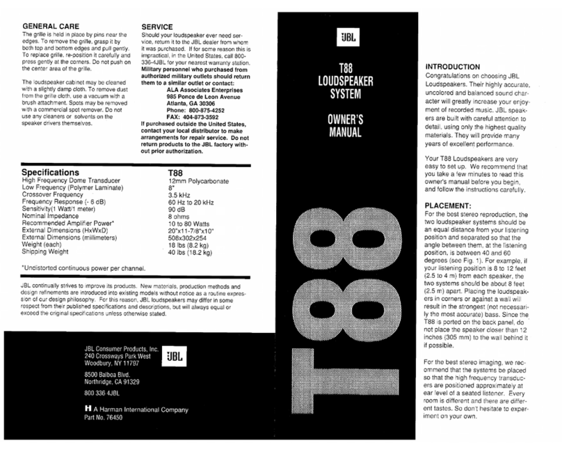 JBL T88 User manual