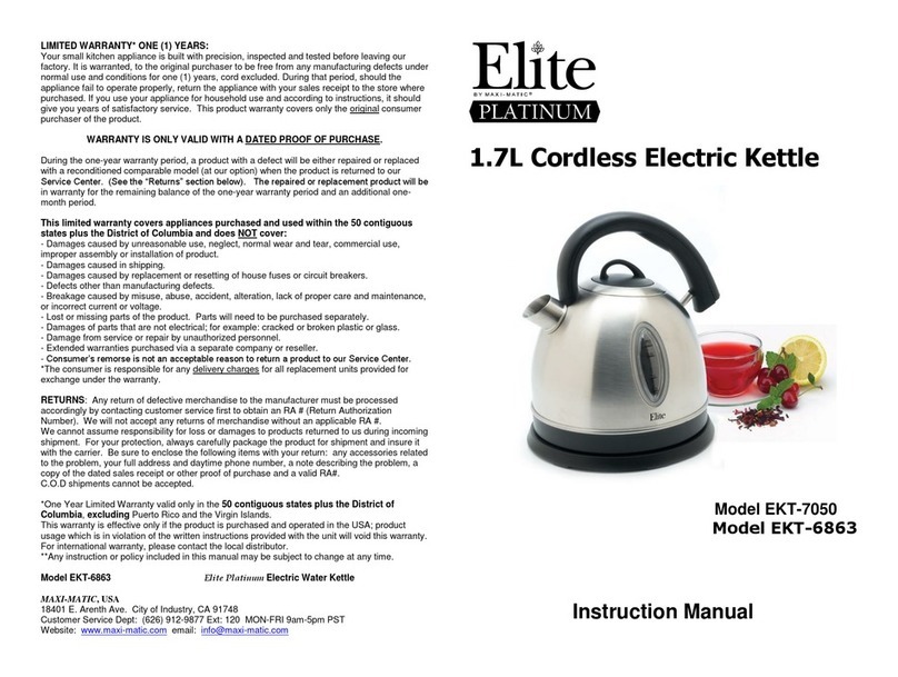 Maxi-matic Elite Platinum EKT-7050 instruction manual