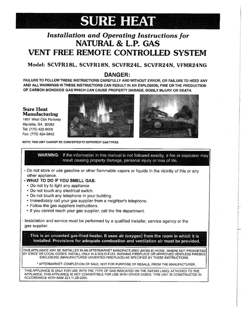 Sure Heat SCVFR18L Installation and operation instructions Sure Heat SCVFR18L Installation and operation instructions