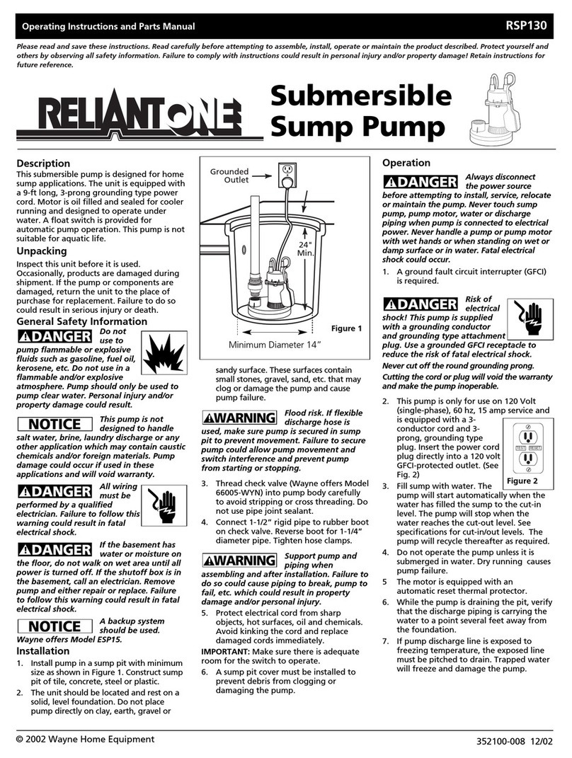 Reliant One RSP130 Operating instructions and parts manual