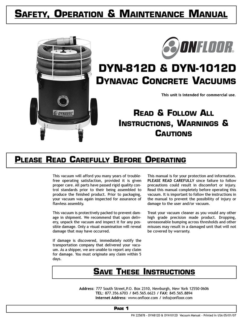 Onfloor DYNAVAC DYN-812D Safety, operation & maintenance manual