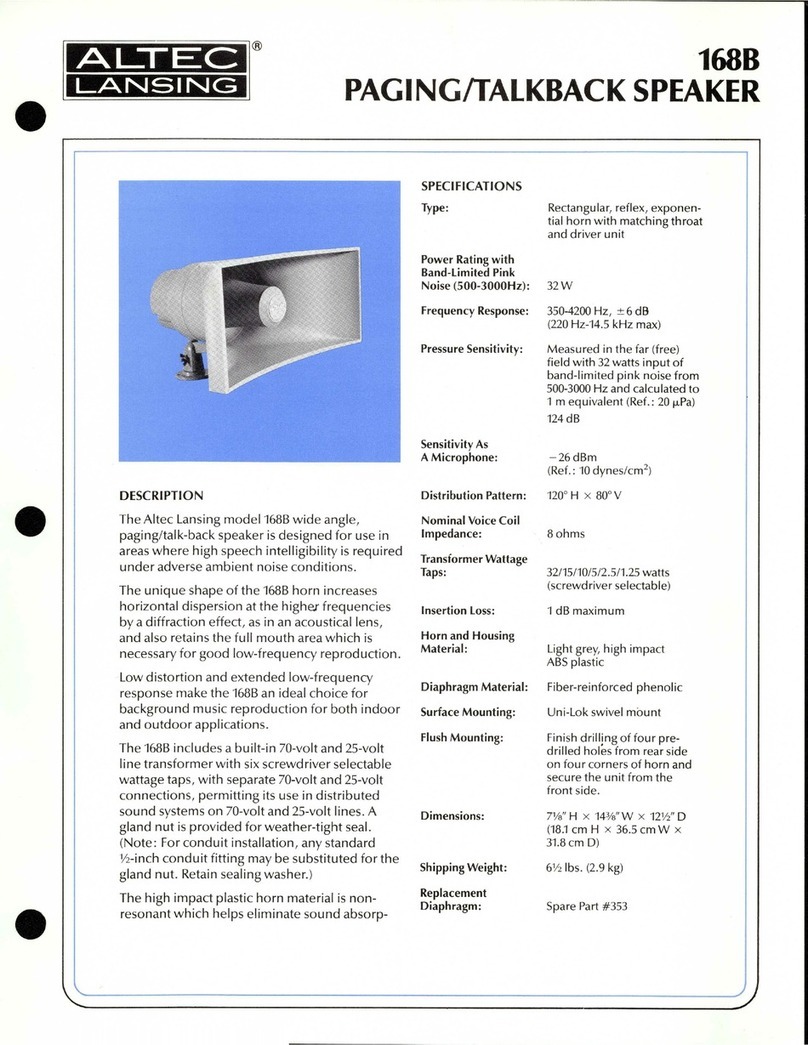Altec Lansing 168B PAGING HORN User manual