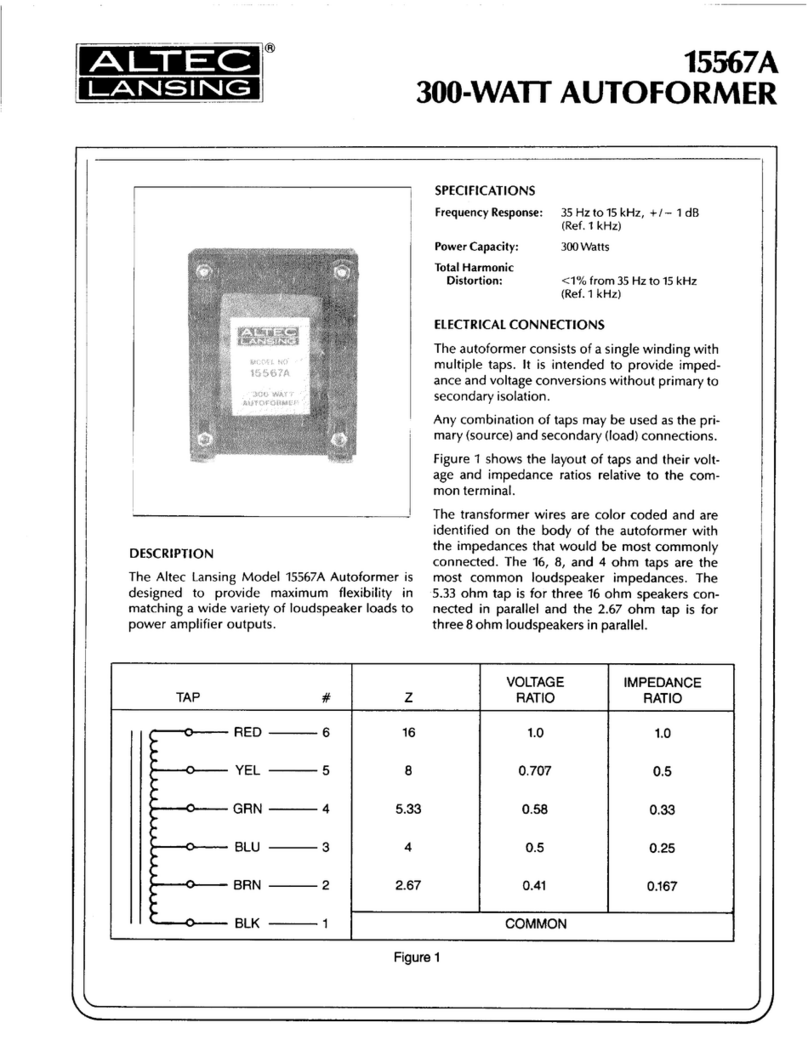 Altec Lansing 15567A TRANSFORMER manual