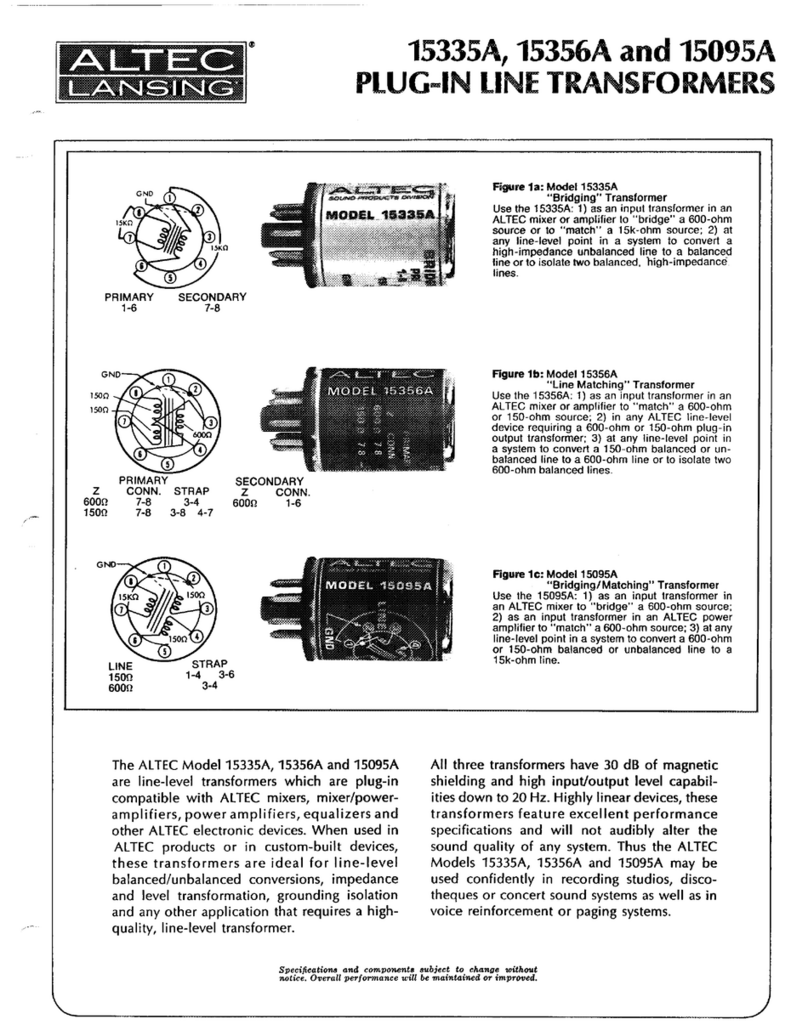 Altec Lansing 15095A TRANSFORMER manual