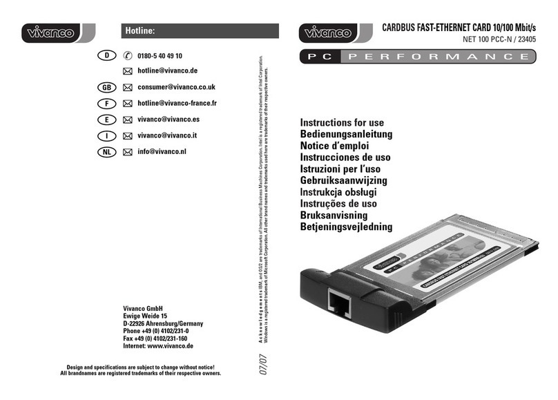 Vivanco CARDBUS FAST-ETHERNET CARD 10-100MB -... Instructions for use