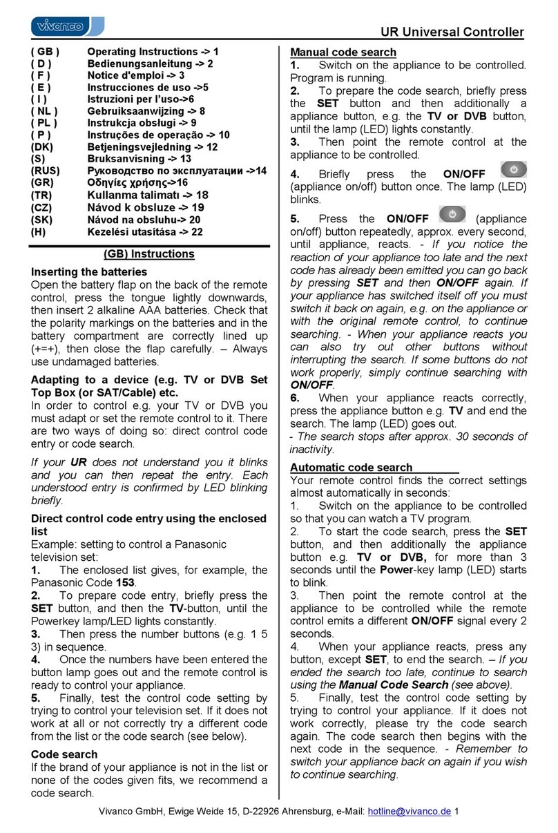 Vivanco 4 IN 1 UNIVERSAL REMOTE CONTROL User manual