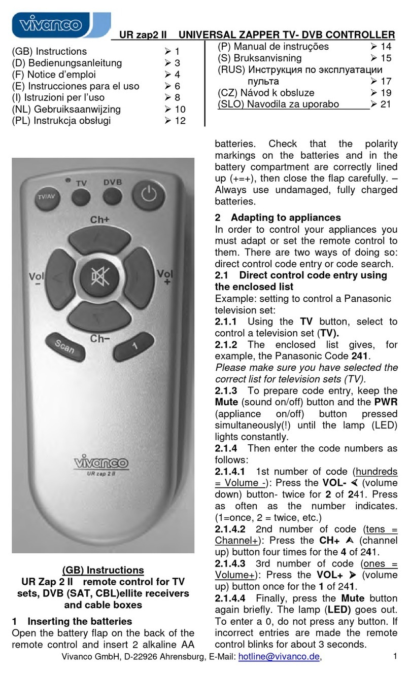 Vivanco 2 IN 1 TVDVB UNIVERSAL REMOTE CONTROL manual