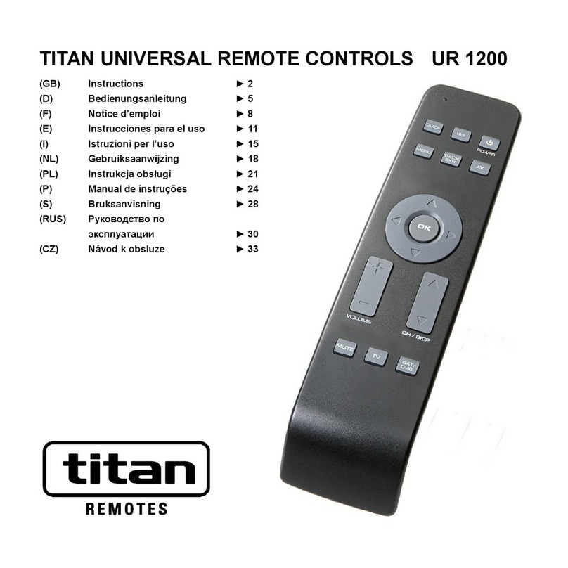 Titan TITAN UR 1200 - DEVICE BRAND CODE LIST User manual