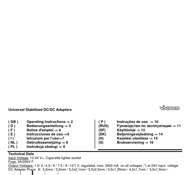 Vivanco UNIVERSAL STABILIZED HIGH-POWER DC ADAPTER operating instructions Vivanco UNIVERSAL STABILIZED HIGH-POWER DC ADAPTER operating instructions
