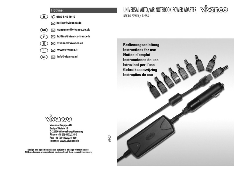 Vivanco UNIVERSAL CAR AIRPLANE NOTEBOOK VOLTAGE... Instructions for use