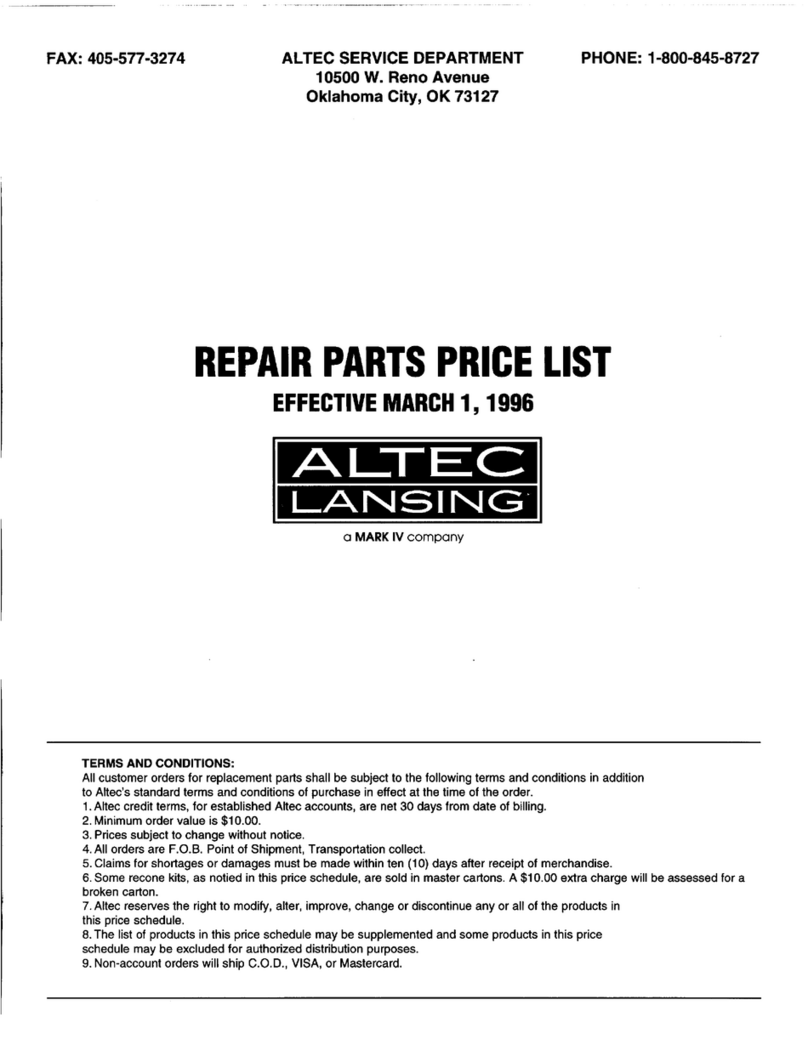 Altec Lansing SPEAKER REPAIR  1992 Manual