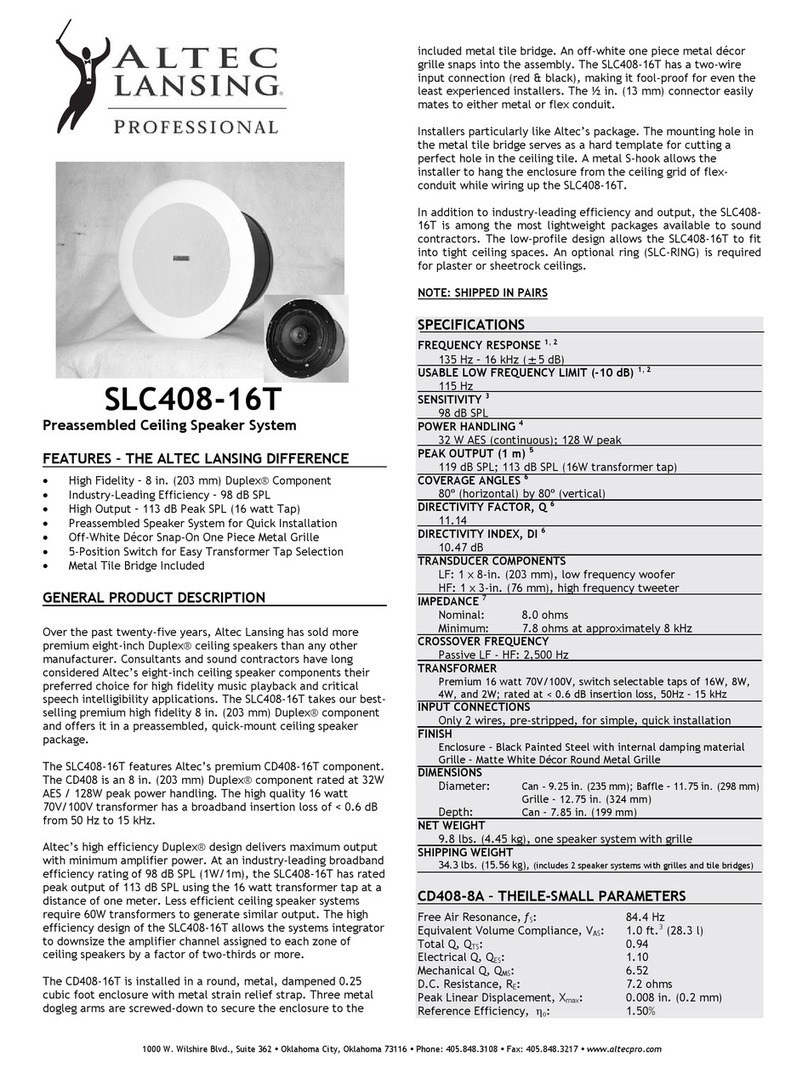 Altec Lansing SLC408 CEILING SPEAKER manual
