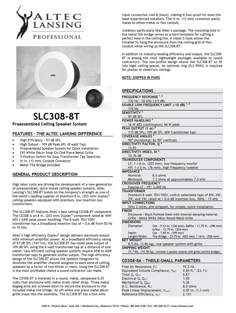 Altec Lansing SLC308 CEILING SPEAKER User manual