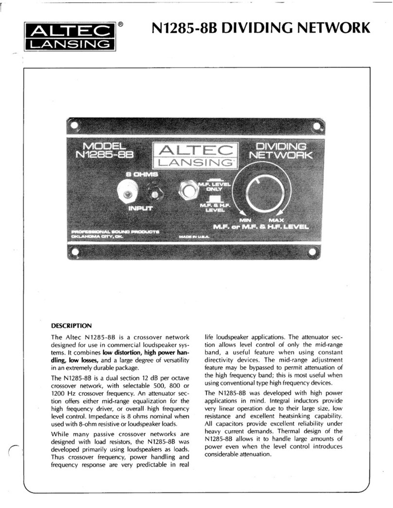 Altec Lansing N1285-8B CROSSOVER NETWORK User manual