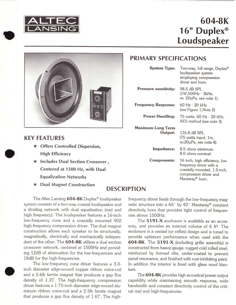 Altec Lansing 604-8K DUPLEX SPEAKER User manual Altec Lansing 604-8K DUPLEX SPEAKER User manual