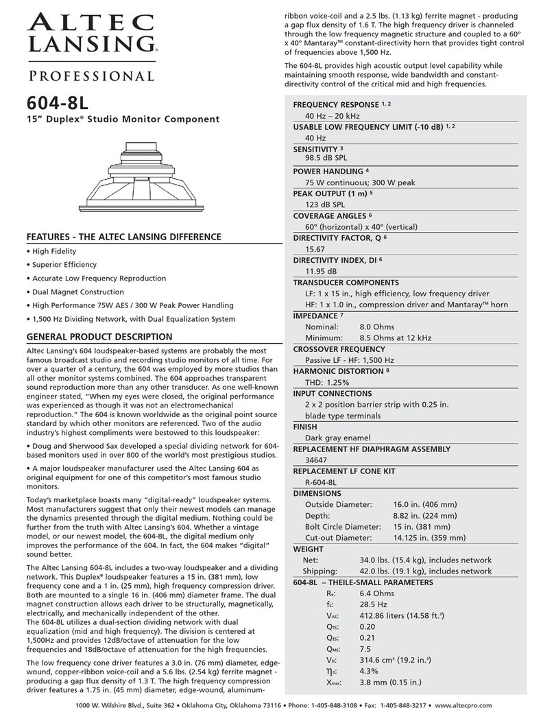 Altec Lansing 604-8L DUPLEX SPEAKER User guide Altec Lansing 604-8L DUPLEX SPEAKER User guide